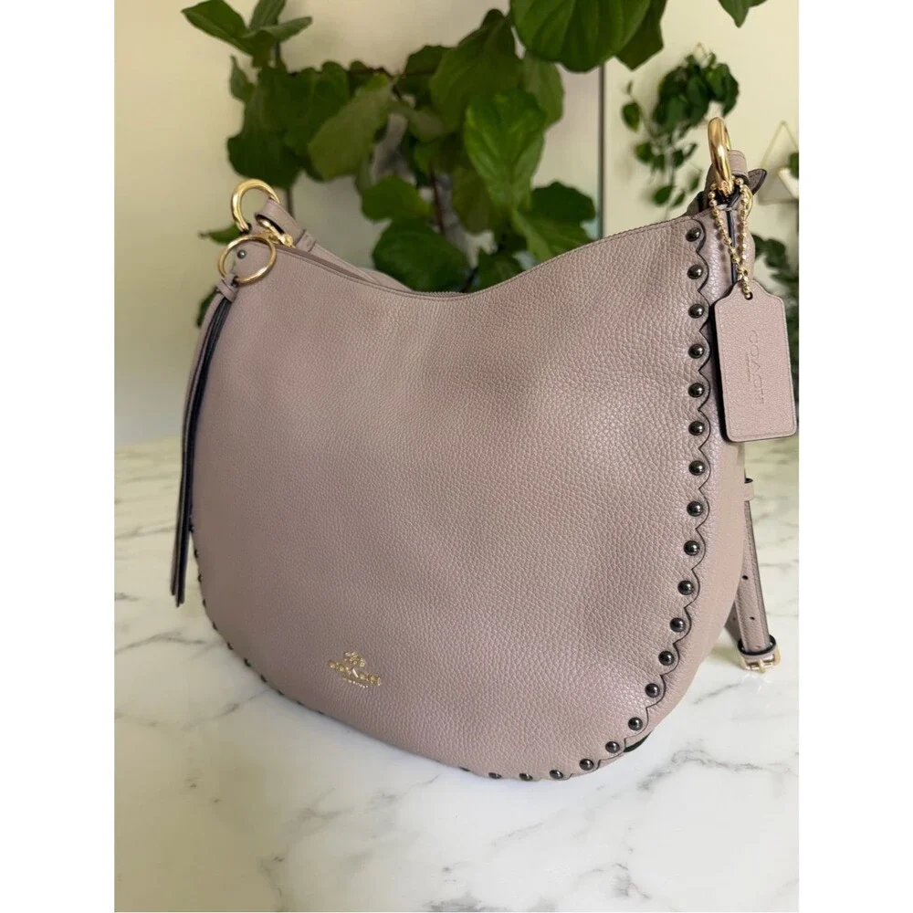 Coach Sutton Hobo with Scallop Rivets Crossbody Shoulder Bag 76436 Stone Taupe